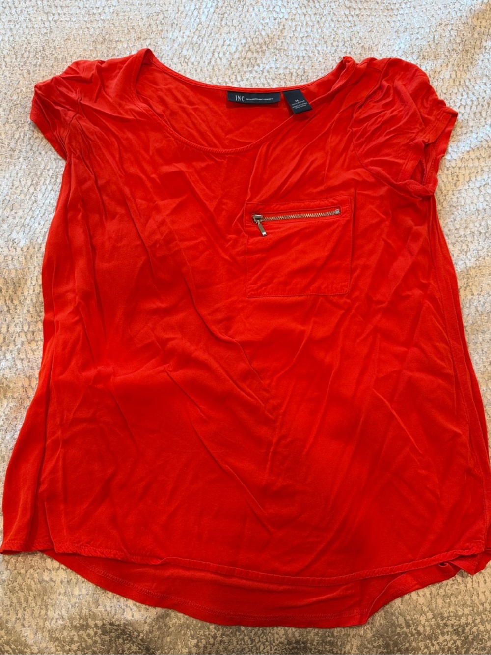 INC International Concepts Vibrant Red Short-Sleeve Zip Pocket Tee